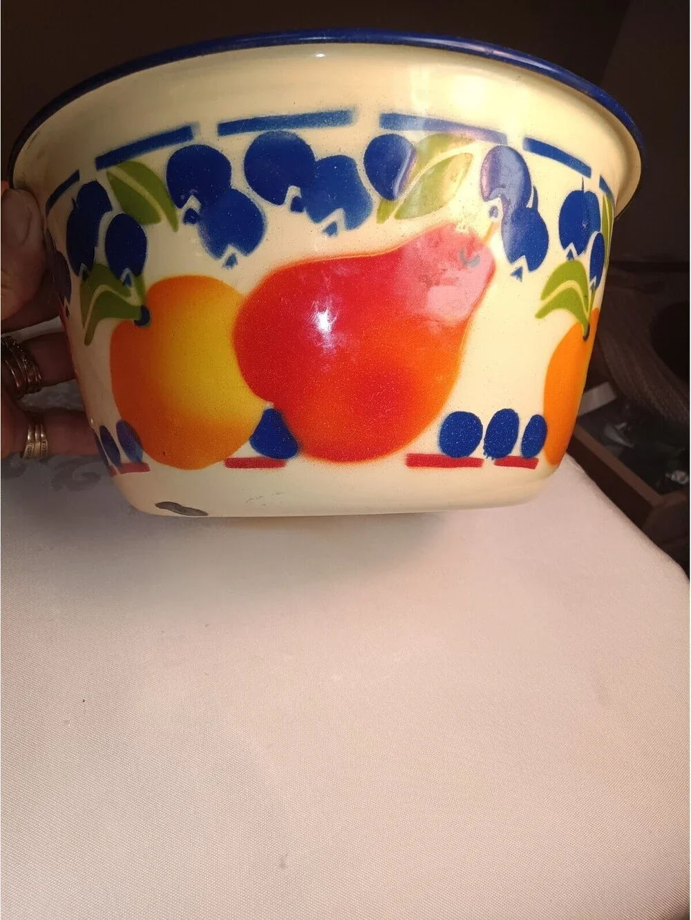 Vintage Enamelware Fruit Bowl 8.5
